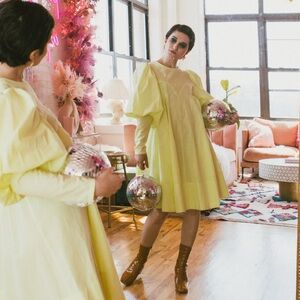 Vibrant Yellow Puff Sleeve Dress